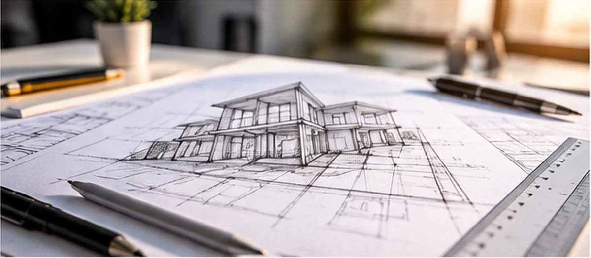 Croquis y planos de diseño arquitectónico